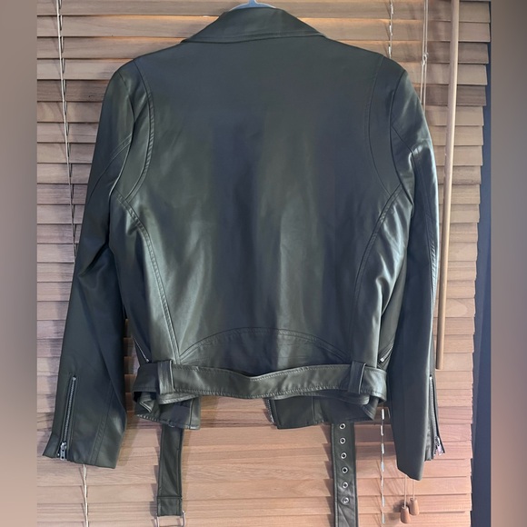 ShineStar - Faux Leather Moto Jacket (Army Green, L) - Picture 7 of 10